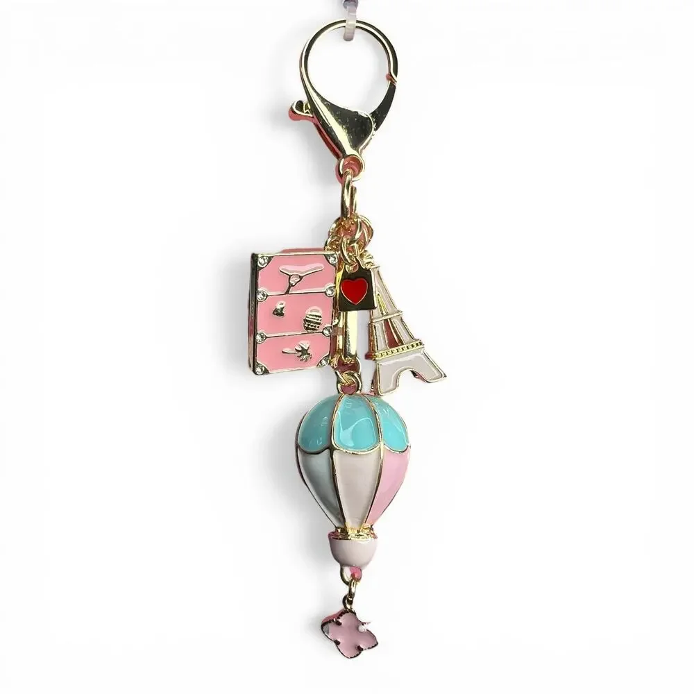 Piper K Viral Paris Travel Bag Charm & Keychain NWT Gold Pink Bling - Picture 2 of 6